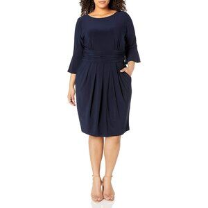 Eliza J Navy Blue Dress Bell Sleeves Pockets Size 16 Career Work Office Plus Sz